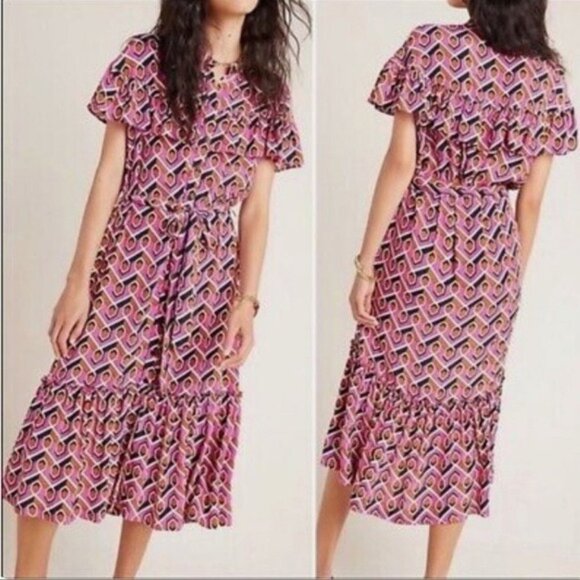 Anthropologie Corey Lynn Calter Annabel Pink Ruffle Shirt Dress Maxi Small - Picture 13 of 15